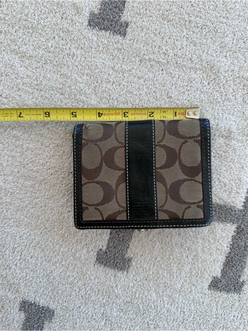 Coach Signature Canvas Bifold Wallet in Brown and Tan y2k